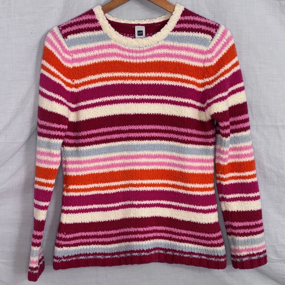 Gap Multi-Colored Pink, Purple, Blue, Orange & White Stripe Fuzzy Sweater in XXL